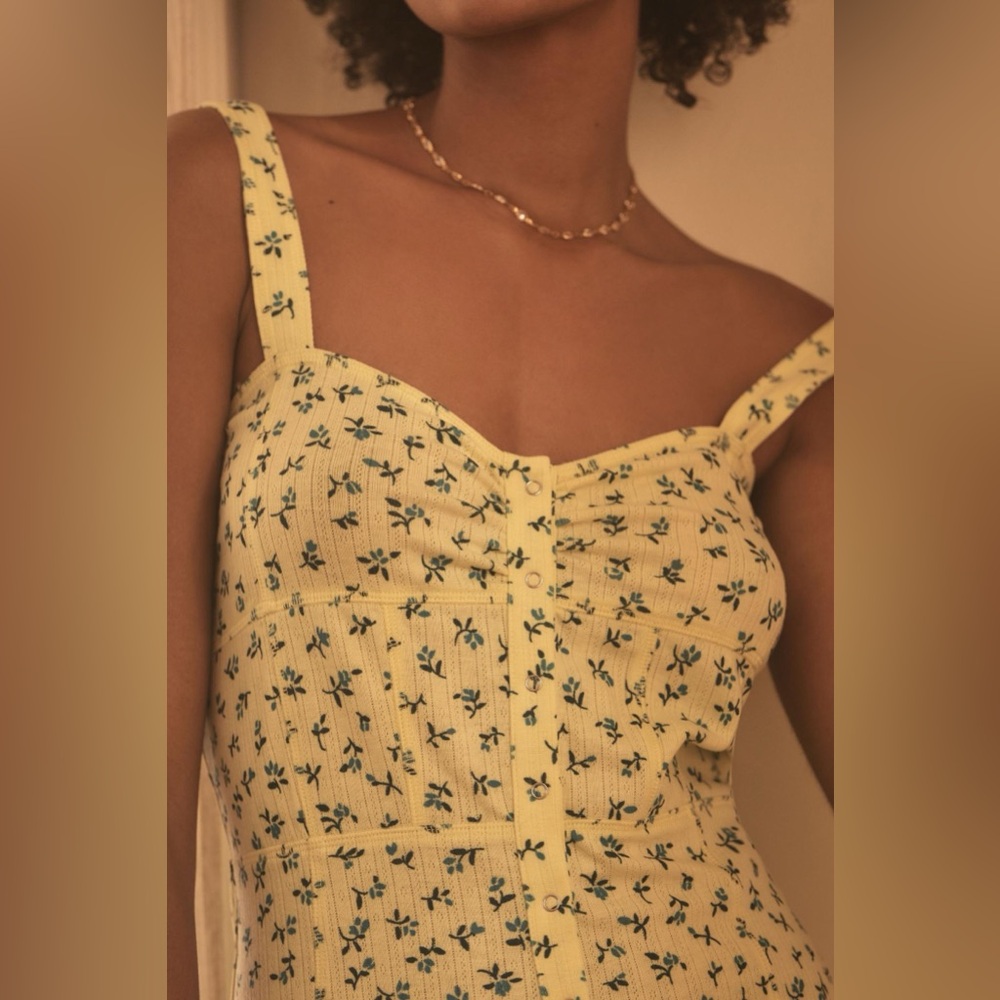 NEW Anthropologie Romper Womens Yellow Floral Button Corset Pastel Spring Size S